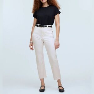 Madewell 90s Curvy Straight Leg Crop Cream White Jeans Raw Hem Size 30